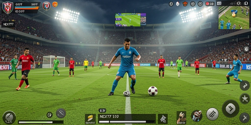 Gameplay NEX777 yang menampilkan pertandingan sepak bola seru.