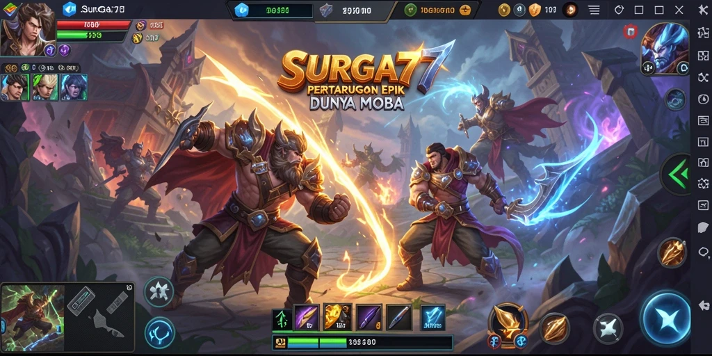 Tampilan gameplay SURGA77 yang seru dan strategis dalam pertempuran MOBA.